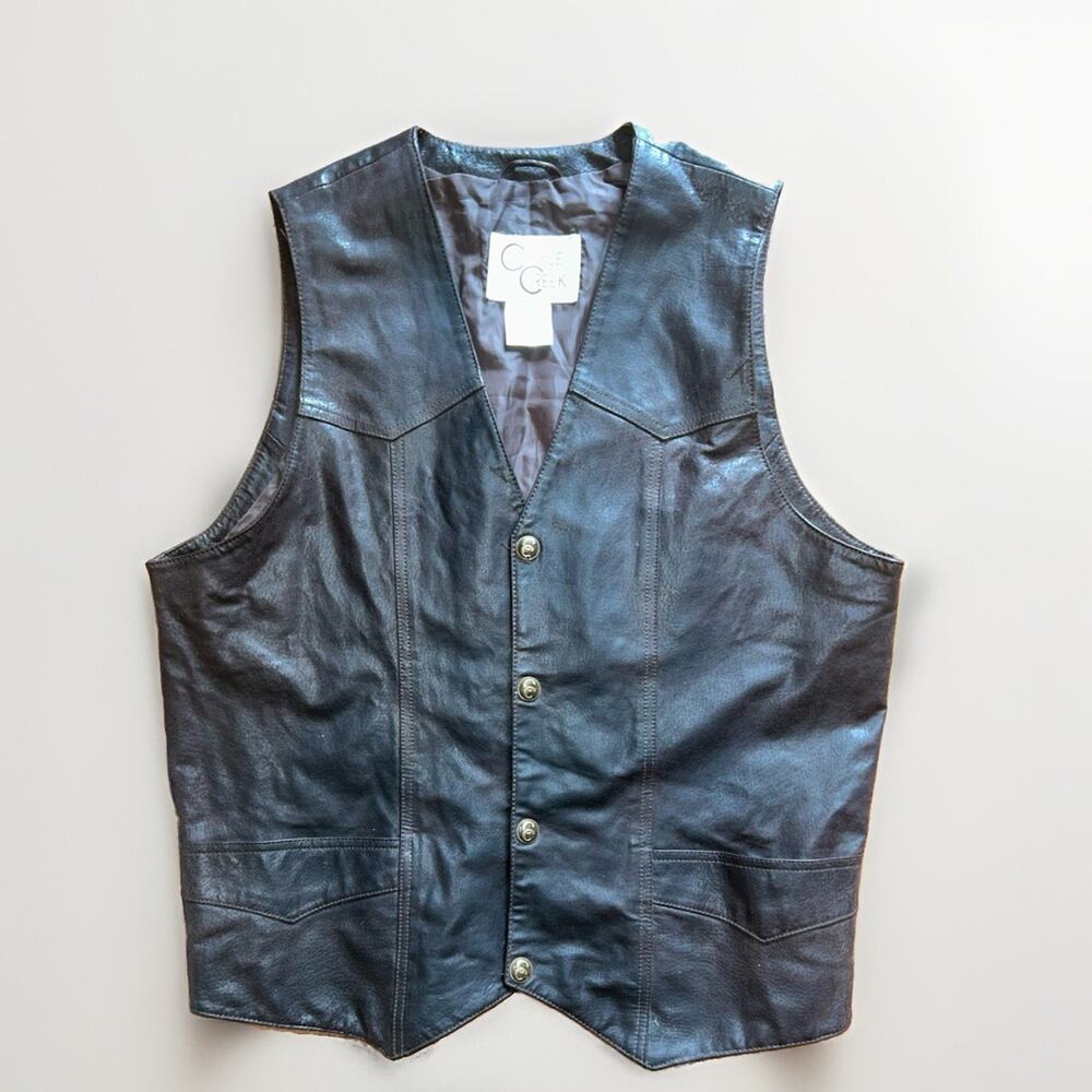 Cripple Creek Brown Leather Western Cowboy Vest Men's Small Vintage Biker
